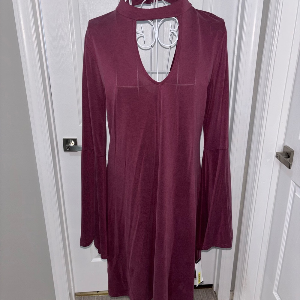 Burgundy Bell-Sleeve Dress